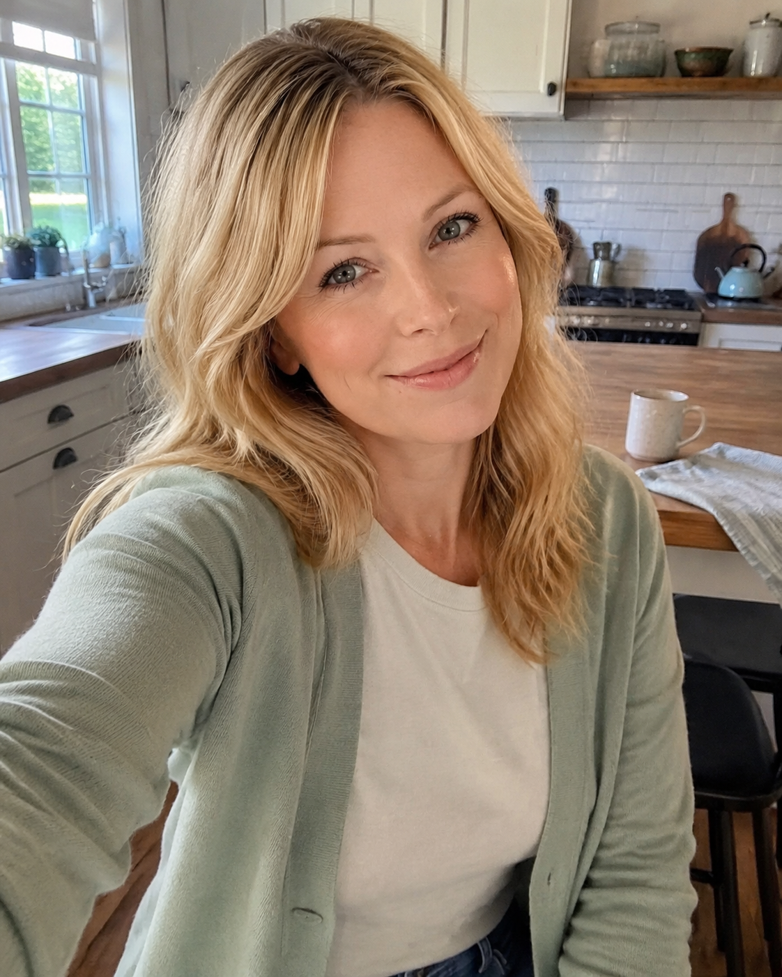 Kate Sullivan sharing a casual morning check-in from her kitchen