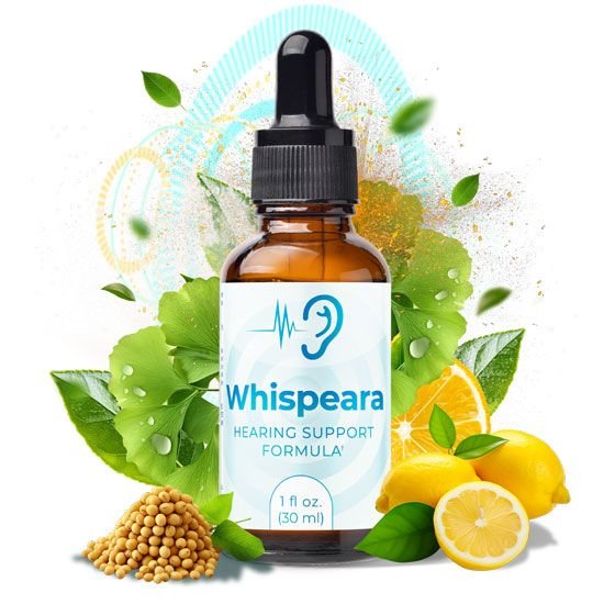 Whispeara supplement bottle label shown for product identification